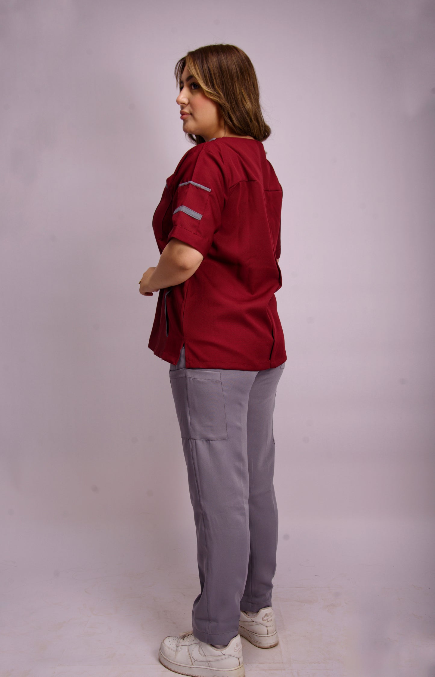 MIXED RED & GRAY V-NECK SCRUB